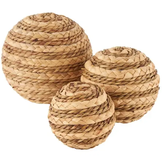 Brown Seagrass Handmade Braided Decorative Ball Orbs & Vase Filler Set {3}