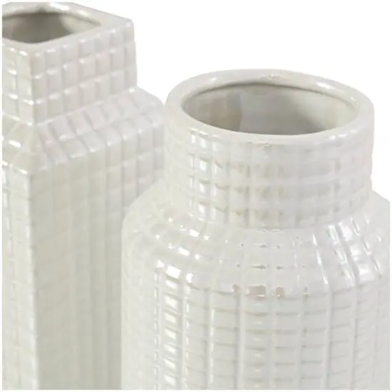 8" Cream Ceramic Geometric Textured Vase Set {6}