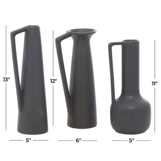 CosmoLiving by Cosmopolitan Set of 3 Dark Gray Ceramic Modern Vase, 12", 13", 11" {9}