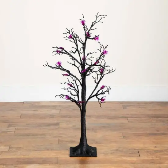 3ft. Pre-Lit Artificial Halloween Spider Twig Tree with 36 Purple LED Lights {11}