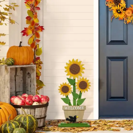 Glitzhome&reg; 29" Fall Wood Sunflowers Porch D&eacute;cor {7}