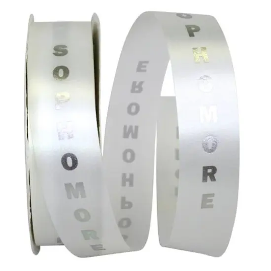 The Ribbon Roll 1.375" x 100yd. Satin Sophomore Ribbon White/Silver {1}