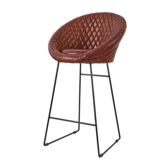 41.5" Leather Round Diamond Tufted Bar Stool with High Back Dark Brown {2}