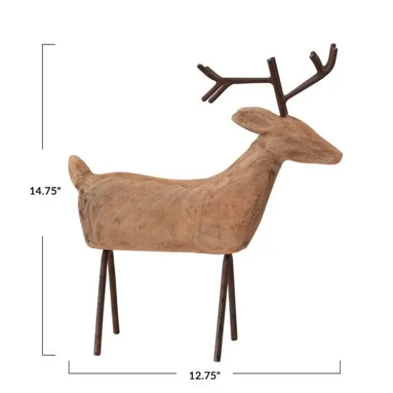 Hello Honey&reg; 14.75" Hand-Carved Mango Wood Reindeer with Metal Legs & Antlers {4}