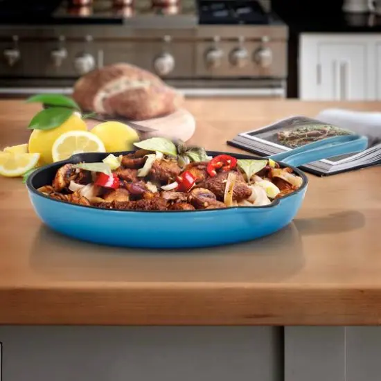 MegaChef Round 10.25" Blue Enameled Cast Iron Skillet {8}
