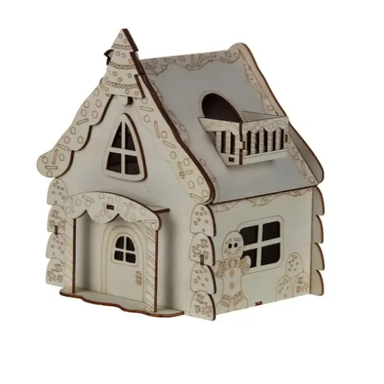 7" Unfinished Gingerbread House DIY LED Wood D&eacute;cor by Make Market&reg; {4}