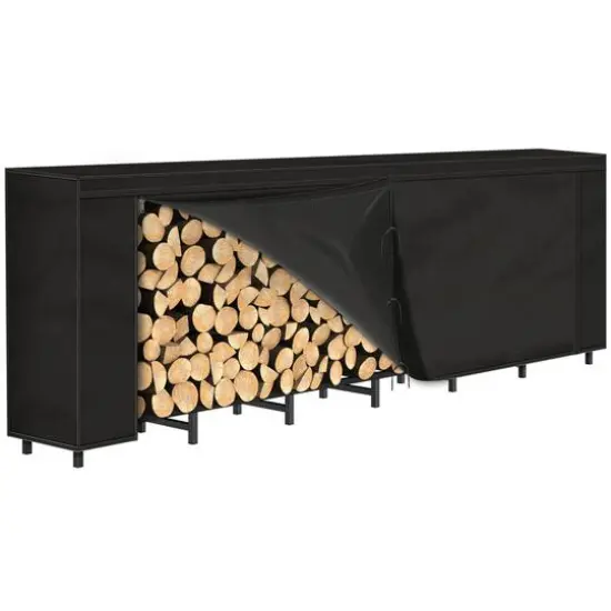 NEX&trade; Outdoor Firewood Rack with Black Cover Combo Set {1}
