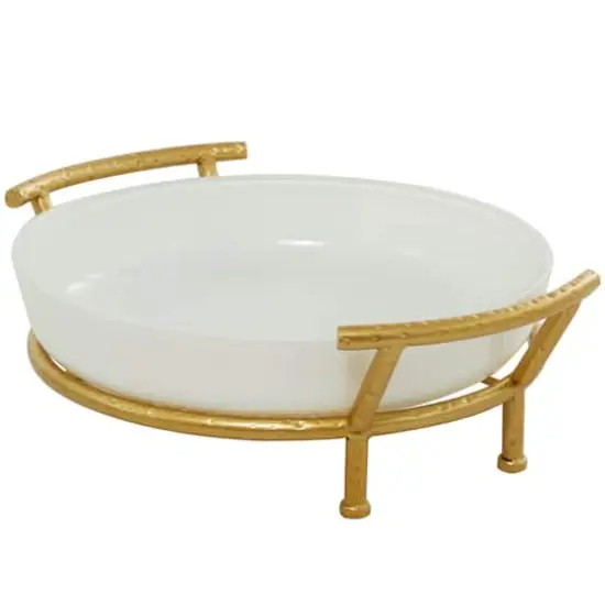 CosmoLiving by Cosmopolitan 19" White Glass Kitchen Serving Bowl with Gold Metal Stand {5}