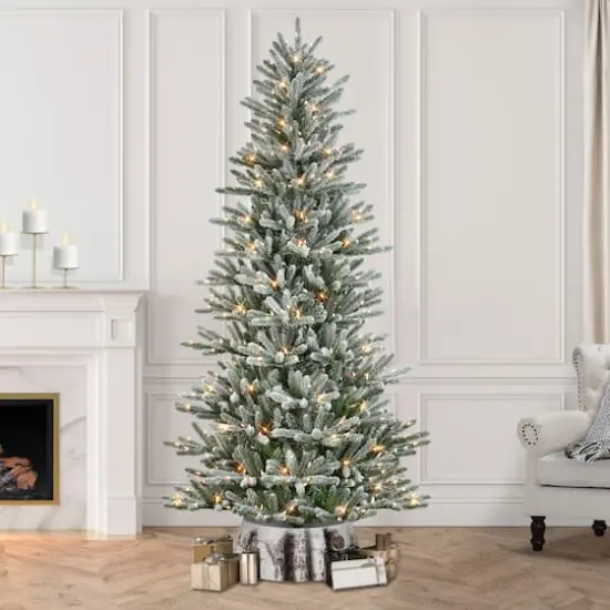 7.5ft. Pre-Lit Flocked Franklin Fir Artificial Christmas Tree, Clear LED Lights {3}