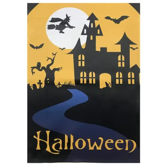 Spooky House Halloween Outdoor Garden Flag with Bats & Witch, 12.5" x 18" {1}