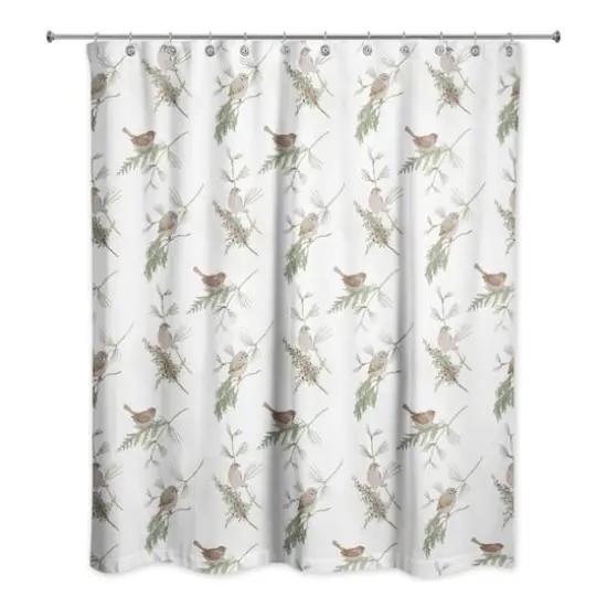Pine & Birds on White Shower Curtain {3}