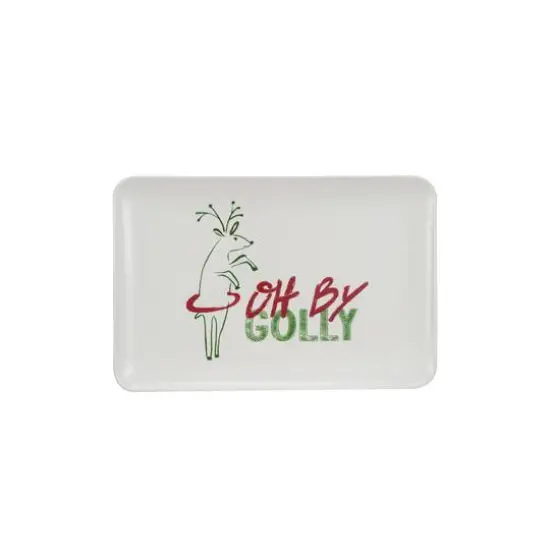 Hello Honey® 12" White, Green & Red Oh By Golly Stoneware Platter {1}