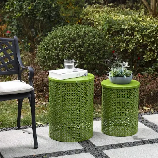 Glitzhome&reg; Multi-Functional Metal Accent Table Set Green {5}