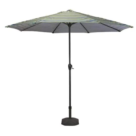 9ft. Blue & Green Striped Outdoor Patio Market Umbrella {1}