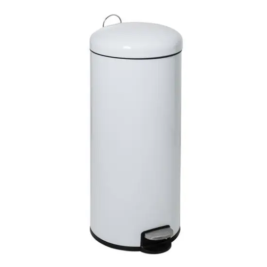 Honey Can Do White Retro Metal Kitchen Step Trash Can with Lid {1}