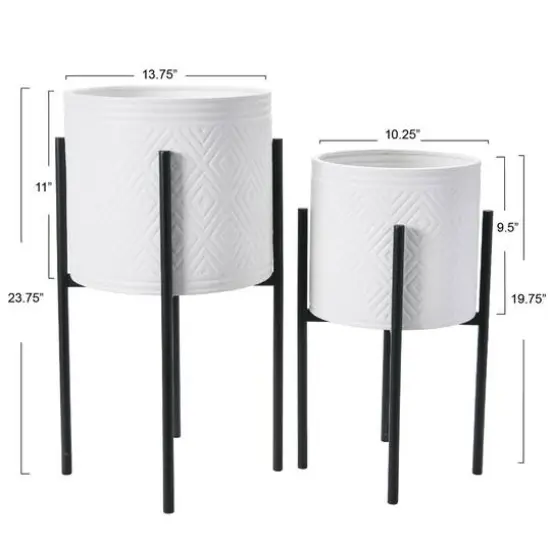 Hello Honey&reg; White & Black Boho Embossed Metal Planters with Stands Set {8}