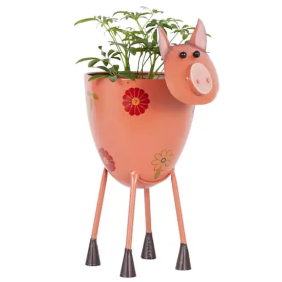 16" Pink Metal Eclectic Pig Planter {1}