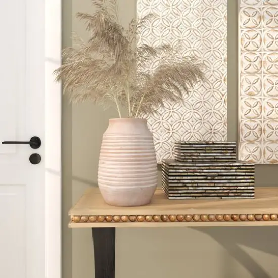 11" Pink Ceramic Whitewashed Ribbed Vase {7}