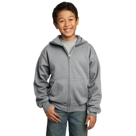 Port & Company® Youth Core Fleece Full-Zip Hooded Sweatshirt Athletic Heather {4}