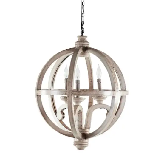 Gold Wood Rustic Caged Chandelier , 28" x 21" x 21" {3}