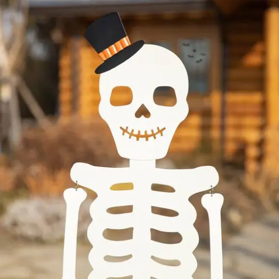 Glitzhome&reg; 60" Halloween "WELCOME" Metal Dangling Skeleton Yard Stake {6}