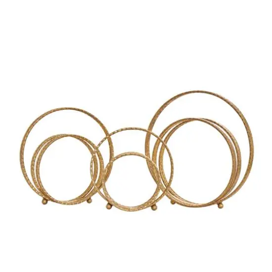 Gold Metal Geometric Layered Ring Sculpture Set {5}