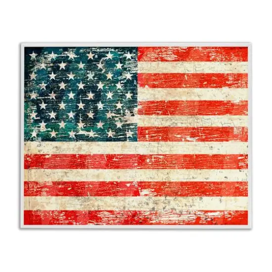 Stupell Industries Rustic American Flag Framed Giclee Art White {1}
