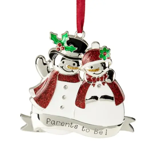 3.5" Silver-Plated SnowCouple Parents to Be Ornament with European Crystals {5}
