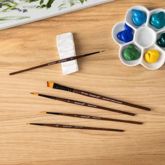 Golden Synthetic Acrylic 5 Piece Round & Angle Shader Brush Set by Artist's Loft™ {3}