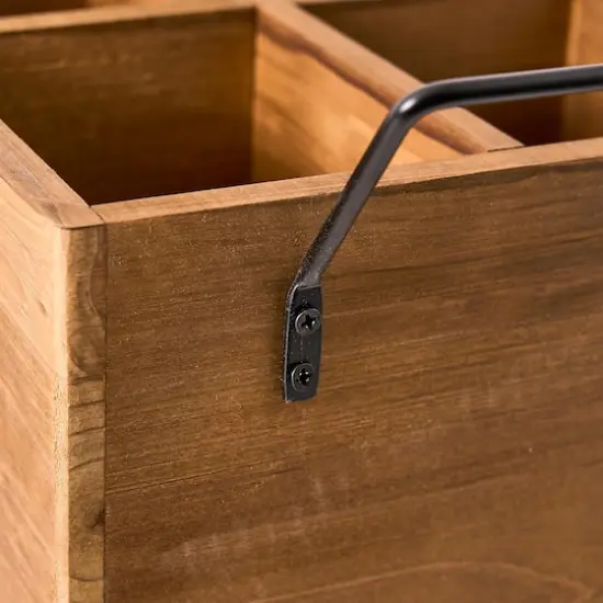 American Art Decor The Bourbon Bar Wood Crate Bottle Holder with Metal Handles - 7" x 14" x 8" {6}