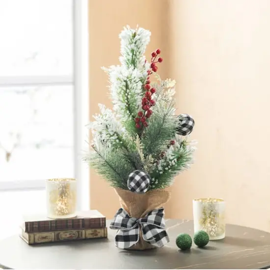 Glitzhome&reg; 21" Flocked Pine & Berries Table Tree {4}