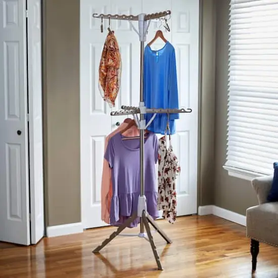 Household Essentials 2-Tier Tripod Clothes Drying Rack Brown {3}