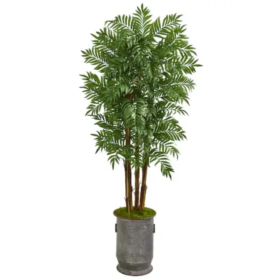 6.3ft. Parlour Artificial Palm Tree in Copper Trimmed Metal Planter {1}