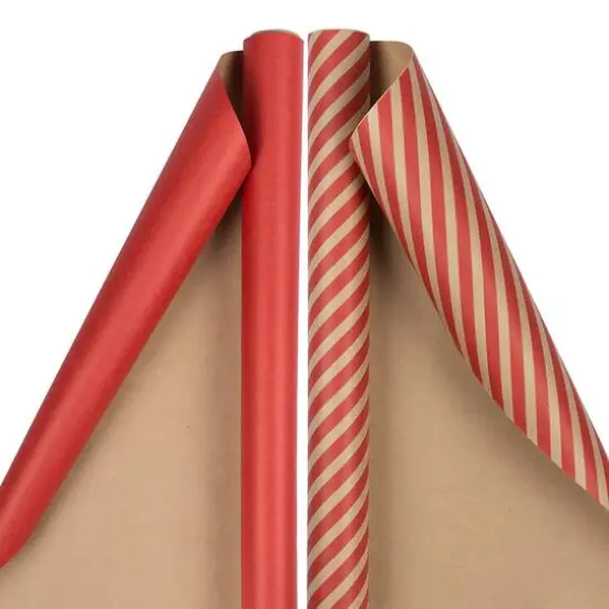 JAM Paper Stripes & Solids Combo Gift Wrap Set Red {4}