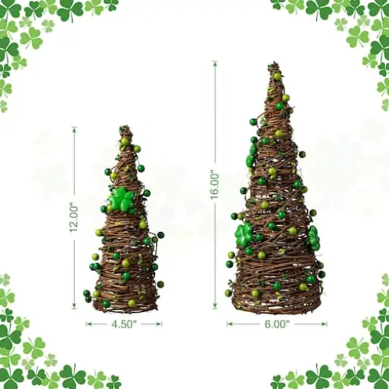 Glitzhome&reg; St. Patrick's Rattan Shamrock & Berry Table Tree Set {4}