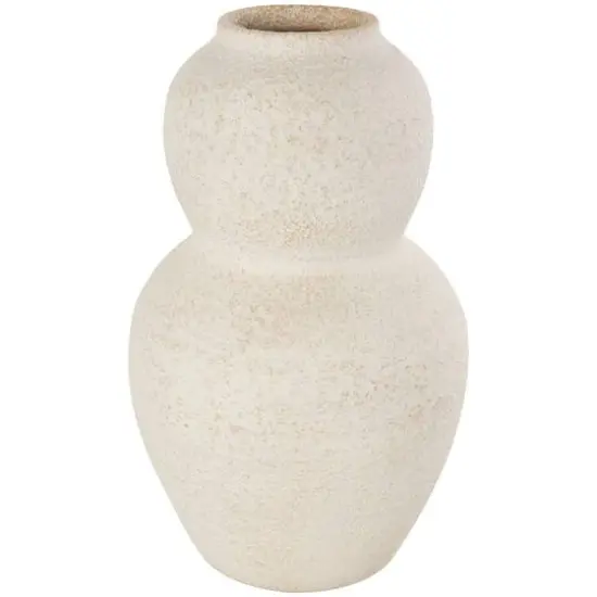 15" Cream Ceramic Hourglass Textured Vase {8}