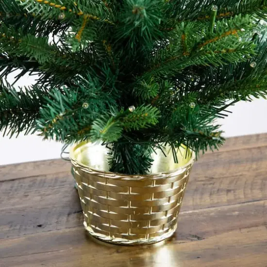 2ft. Pre-Lit Artificial Classic Christmas Tree with 35 Warm White LED Lights in Gold Decorative Planter {9}
