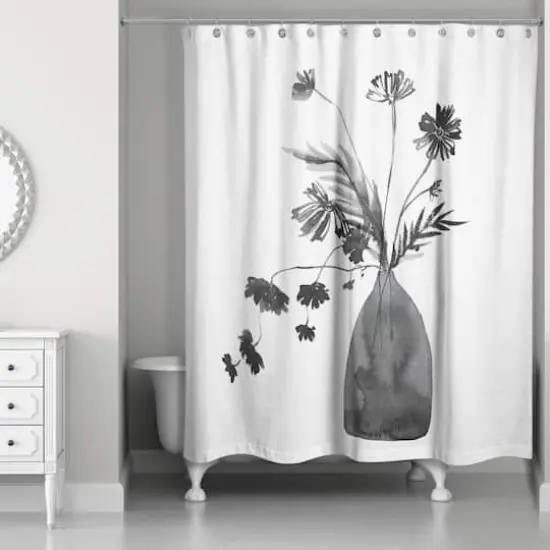 Monochromatic Floral III 71" x 74" Shower Curtain {3}