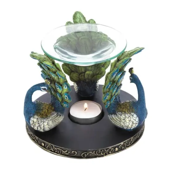 4.5" Peacock Plume Triad Candle Oil Warmer {1}