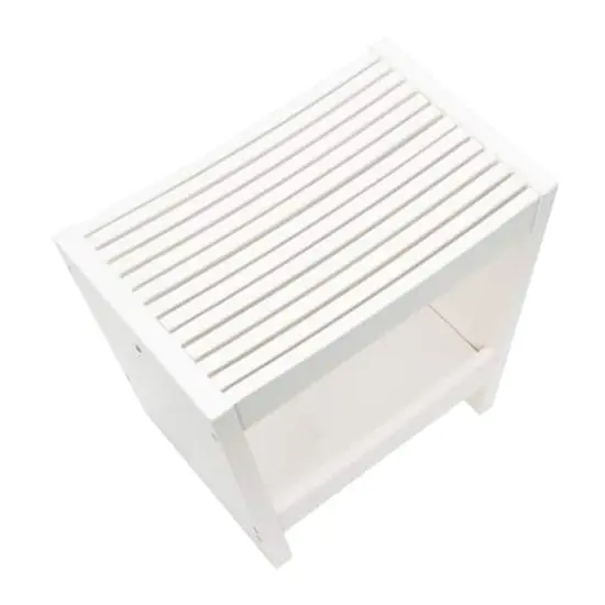 Hello Honey&reg; 18" Modern Slatted Solid Wood Stool With Storage Shelf White Finish {6}