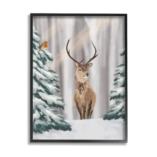 Stupell Industries Seasonal Deer Winter Landscape Framed Giclee Art Black {1}