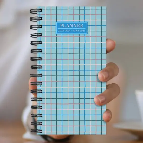 TF Publishing 2024-2025 Small Blue Plaid Spiral Weekly Monthly Planner {7}