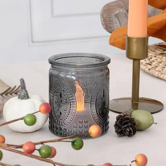 Kate Aspen&reg; Vintage Smoke Gray Glass Tea Light Holder Set {9}