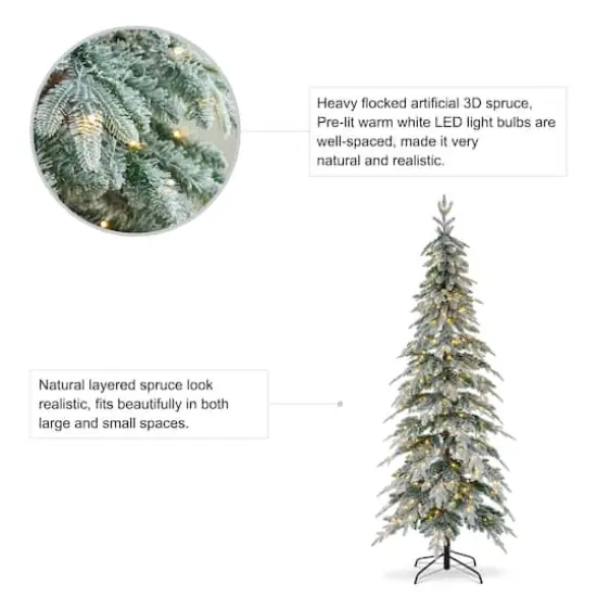 7.5ft. Pre-Lit Flocked Pencil Spruce Artificial Christmas Tree, Warm White LED Lights {8}