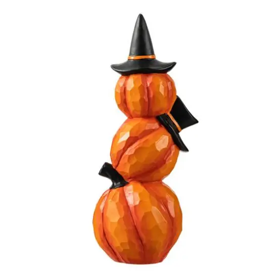 Glitzhome&reg; 14" Lighted Halloween Stacked Resin Pumpkin Table D&eacute;cor {8}