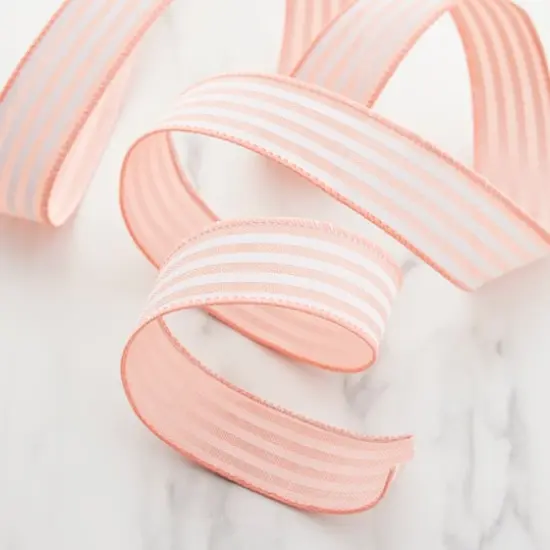 1.5" x 30ft. Stripe Faux Linen Wired Ribbon by Celebrate It&trade; D&eacute;cor Coral {3}