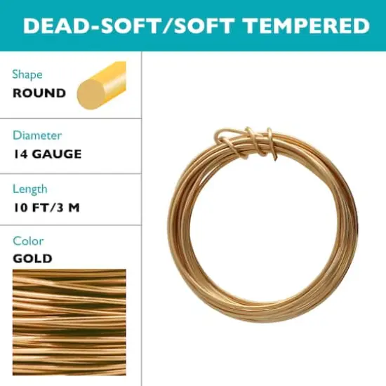The Beadsmith&reg; Wire Elements&trade; 14 Gauge Tarnish Resistant Soft Temper Wire, 10ft. Gold {6}