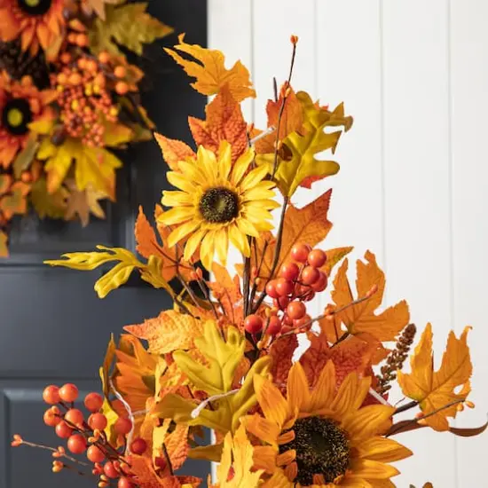 Glitzhome&reg; 48" Fall Lighted Maple Leaf & Sunflower Urn Porch Tree with Timer {6}