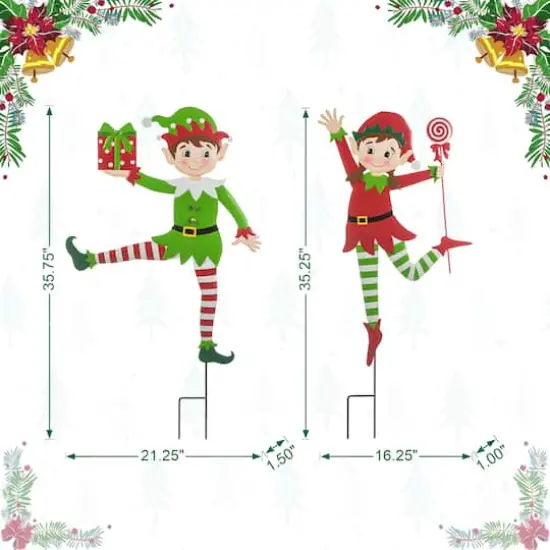 Glitzhome&reg; 3ft. Metal Dancing Elf Yard Stake Set {9}