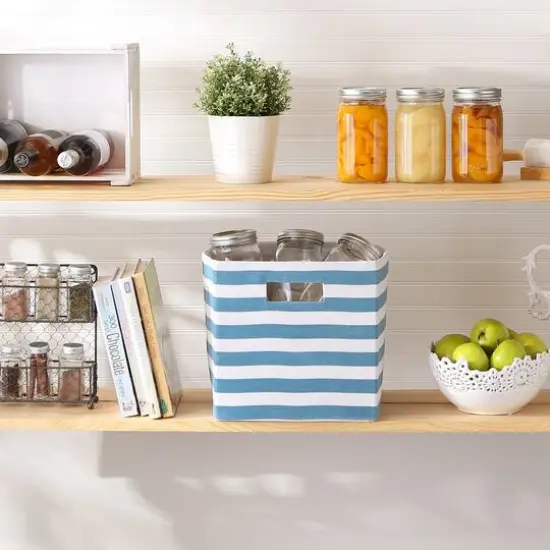 DII&reg; 11" Polyester Stripes Storage Cube Storm Blue {6}